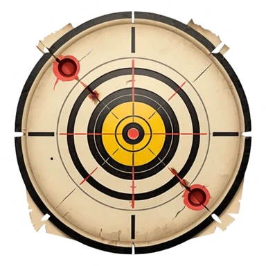 Paper target with bullet holes in the center sticker