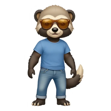 friendly anthropomorphised honey badger in jeans and a t-shirt, wearing sunglasses, walking upright, relaxed pose sticker