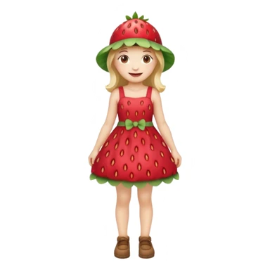 Strawberry shortcake human girl full body and legs with a strawberry hat on her head and dress without a cake sticker