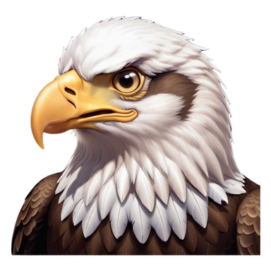Cinematic Comical American Eagle Portrait Emoji, Head tilted dramatically with an exaggeratedly shocked expression, featuring a robust, powerful form with wide, comically expressive eyes full of playful disbelief and a mix of stark white and dark plumage, Simplified yet hilariously expressive features, highly detailed, glowing with a slightly sassy majestic glow, high shine, dramatic yet playful, stylized with an air of cheeky aerial mischief, soft glowing outline, capturing the essence of a meme-worthy American eagle that looks ready to side-eye its way into viral fame! sticker