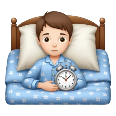 child tucked in bed with a clock showing bedtime, simple and cute sticker
