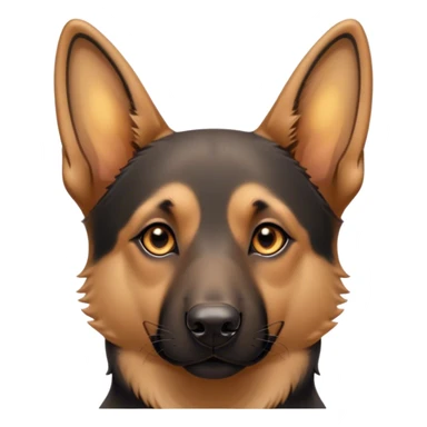 Cinematic Cute Tan/Black German Shepherd Portrait Emoji, Head tilted playfully and inquisitively, showcasing a smooth tan coat with distinctive black markings and piercing brown eyes filled with curiosity, Simplified yet irresistibly adorable features, highly detailed, glowing with a warm, friendly glow, high shine, affectionate and alert, stylized with a touch of whimsy, bright and endearing, soft glowing outline, capturing the essence of a mischievous yet loving guardian, so playful it feels like it could bound out of the screen and into your arms! sticker