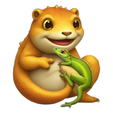 Lezard qui embrasse un ours avec un cœur au dessus de leur baiser  sticker