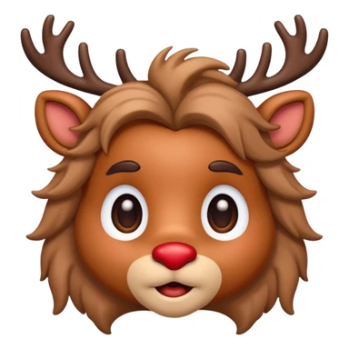 Rudolph cute face emoji for slack simple with hair sticker