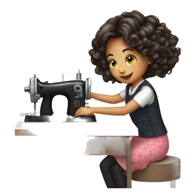 girl fashion work in sewing machine sticker