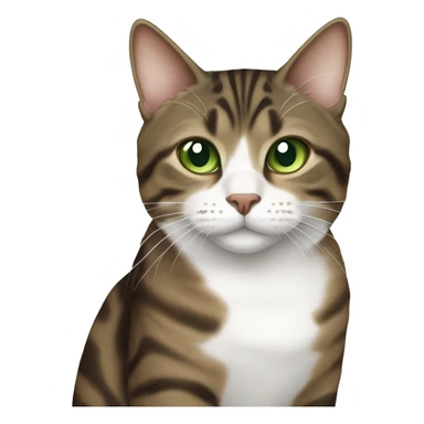 Brown mackerel tabby cat with partially white face and green eyes sticker