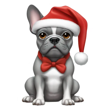 Generate a French grey bulldog with a Christmas hat  sticker