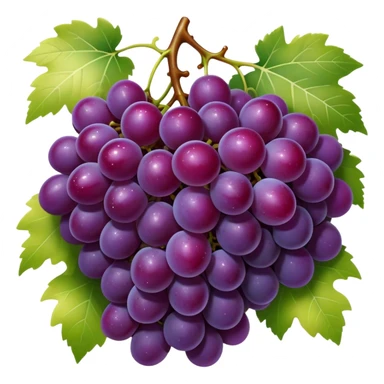 Cinematic glossy purple grapes, plump and dewy, gathered in a beautiful cluster, deep rich hues, ultra-detailed, fresh and juicy, soft glowing light. sticker