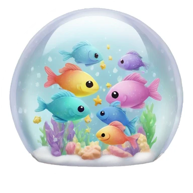 Kawaii rainbow pastel bedazzled fishes in an under the sea snow globe  sticker