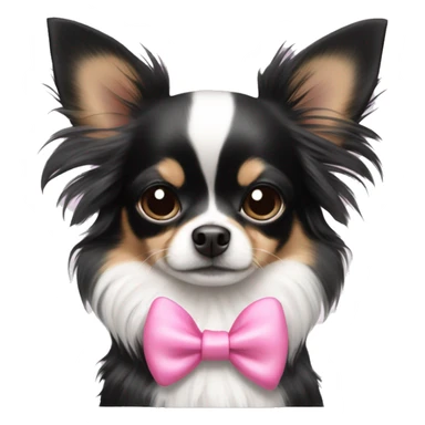 black and white long haired chihuahua with a cute pink bow sticker