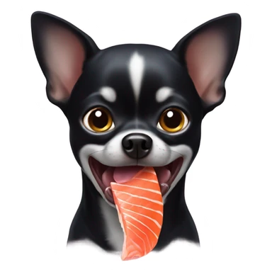 Black chihuahua with salmon in mouth sticker