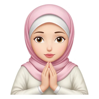 white hijab women are listening with her hands folded on the table. her lips is pink. sticker