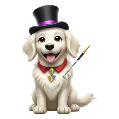 White golden retriever with top hat and magic wand sticker