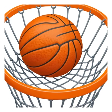Top-down view of basketball pushing through center of net, iOS emoji style sticker