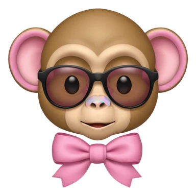 Monkey face emoji wearing sunglasses with a baby pink ribbon on the left side sticker