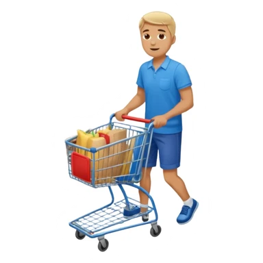 full body of a man pushing a shopping cart inside a supermarket sticker