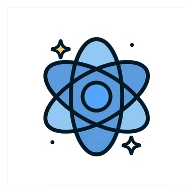 flat modern stylized neutron particle with soft cosmic star background, cool blue and white tones, minimalist and tech-inspired, clear at small icon size sticker