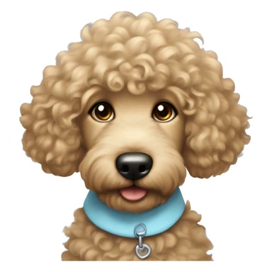 Girl with fluffy black curls, light blue shirt on an a goldendoodle sticker