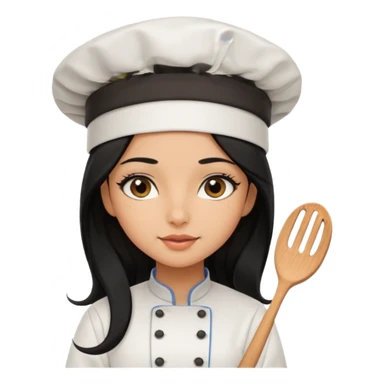 Create a cute girl, black hair, Middle Eastern with lashes  chef🧑‍🍳 emoji, barbie vibes tan skin black long hair with long lashes  sticker