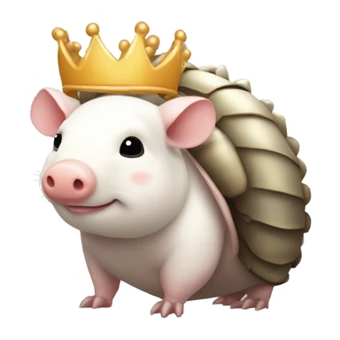  white piebald chubby round armadillo pig panda centipede armadillo wearing a crown sticker