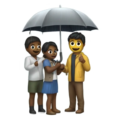 4 friends with umbrella playing with a ship in the rain sticker