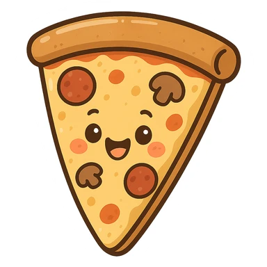 happy slice of pizza with a face, cheerful and cute, general style sticker