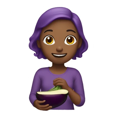 girl eating an eggplant sticker