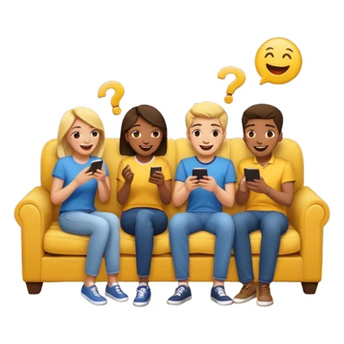 group of friends on couch playing a trivia game couch should be deep dark yellow color sticker