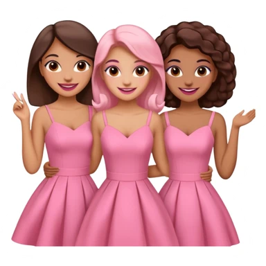 3 besties with professional glammed up looks wearing pink, medium skin tone smiling big sticker