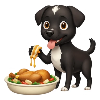 Can you create a black dog with a white stripe chasing it’s own tails and eating chicken sticker