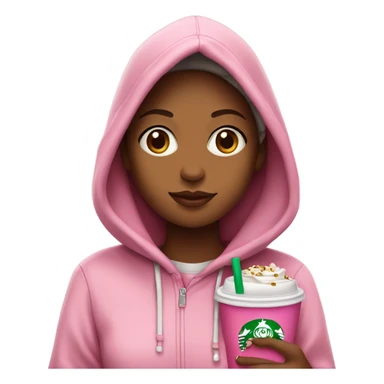 girl in hoodie with jewelry with pink starbucks sticker