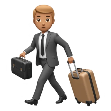 A 3D cartoon man in formal clothes pulling a suitcase behind him, slight motion blur, Memoji-style. sticker