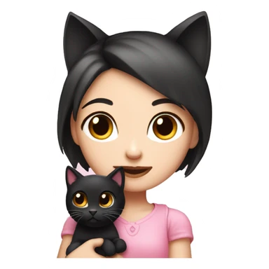 Cute white pink girly girl emoji holding black cat  sticker
