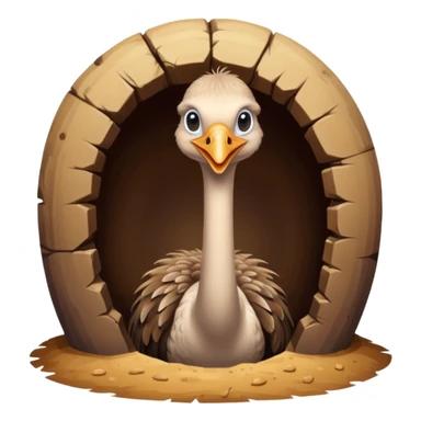 Ostrich with it's head inside a hole in the ground only it's body and neck visible sticker