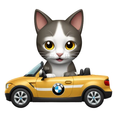 Cat driving  in a BMW-branded vehicle sticker