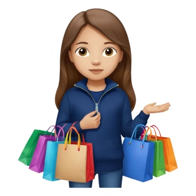 A little girl (he usually calls her baby), who is obsessed with shopping and luxury brands and holds a dozen of bags, she wears navy blue half zip sweater and holds 10 bags and she has long brown hair  sticker