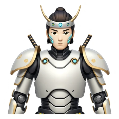 cyborg male samurai with robotic limbs and glowing cybernetic enhancements sticker