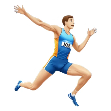 An icon showcasing  a sprinter in full speed, a high jumper soaring over the bar, a long jumper taking off, and a discus thrower in motion. The background features a vibrant stadium with cheering crowds, bright lights, and a clear sky.  sticker