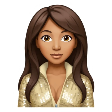 Towanda Braxton with long dark brown hair, cream sequin outfit sticker