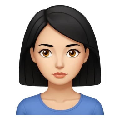 emoji of a 30-year-old woman with a more mature appearance, lady-like features, black hair, thoughtful expression sticker