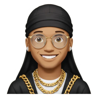 lightskin man with a black durag,a cuban link chain,glasses, and smiley diamond grillz sticker