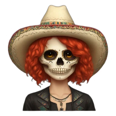 Skull girl mexican red hair Sombrero indie rock sticker