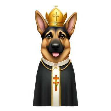 German Shepherd wearing a catholic Church Bishop sticker