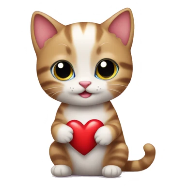 Cute kitten holding a heart sticker