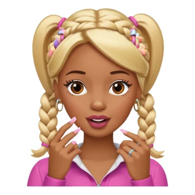 brown skin blonde barbie with two braids in front biting fingernail with long French tips  sticker
