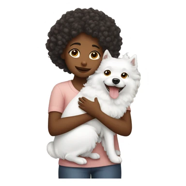 Curly girl hugging white spitz dog  sticker