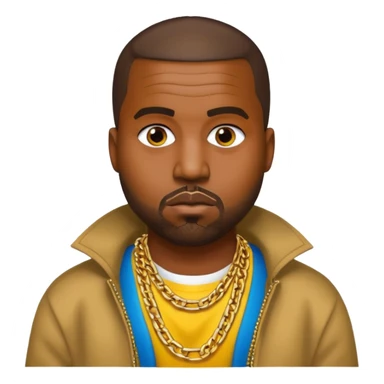 Kanye West with bold colors, music theme, apple emoji style sticker