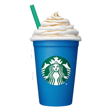 Blue and white Starbucks cup with foam at the top with a straw  sticker