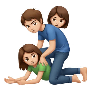 boy with messy brown hair and short putting his foot on a kneeling girl's head sticker