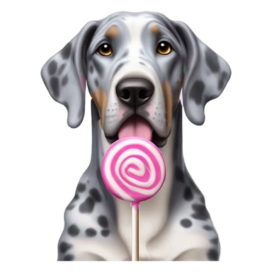 Blue Merle Great Dane holding pink lollipop sticker